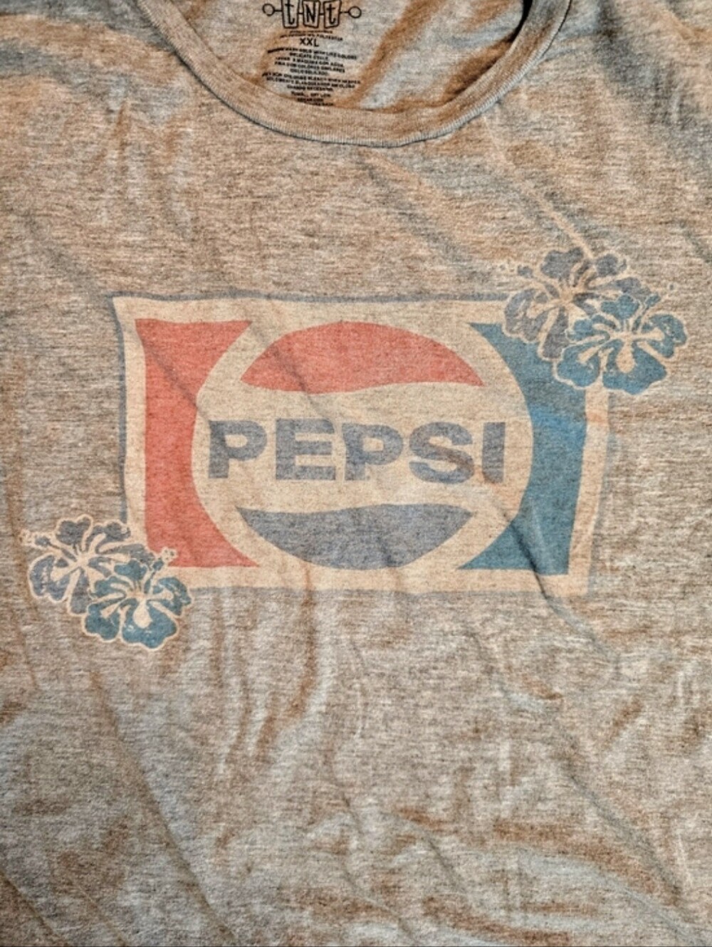 Vintage Pepsi Graphic Short Sleeve Tee - Gray with Red & Blue Accents